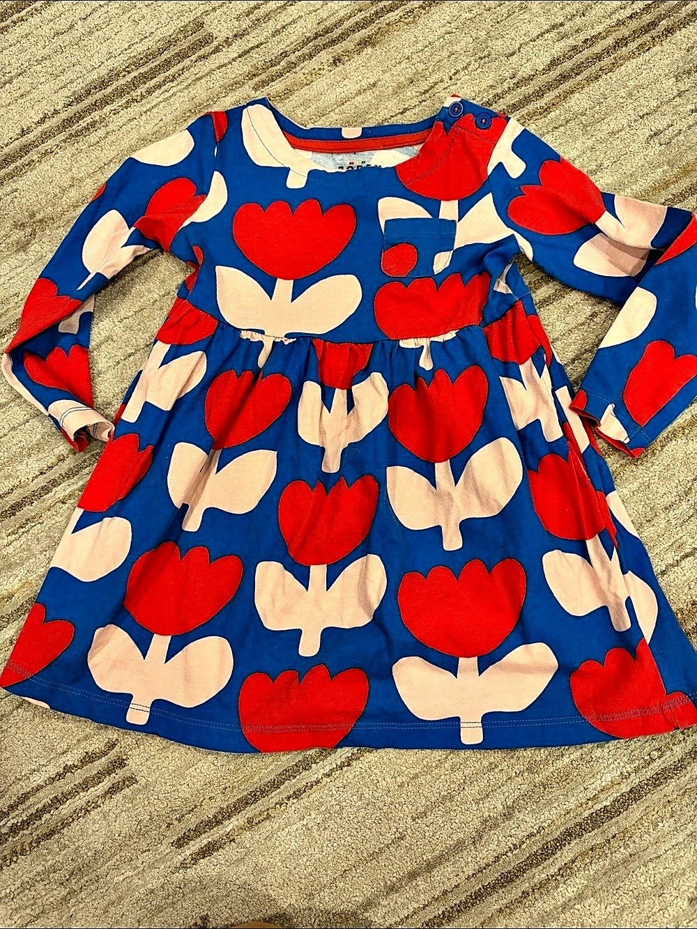 Mini Boden Kids' Tulip Print Long Sleeve Cotton Dress Tulip Print Long Sleeve